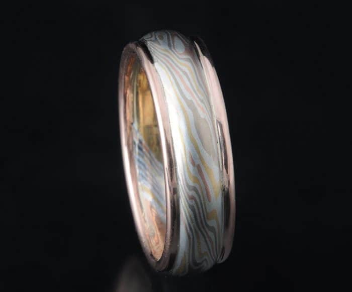 non-etched multi-gold mokume wedding ring