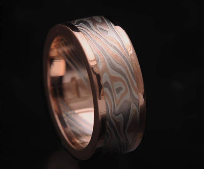 MENS FLAT RED GOLD WEDDING BAND
