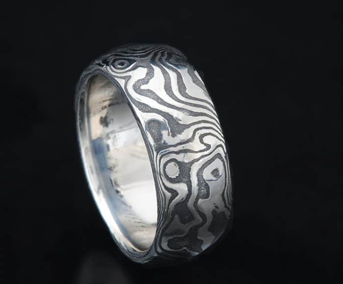 mens black Damascus wedding ring