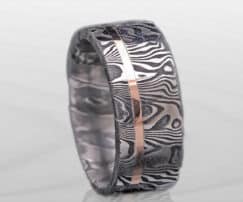 blackened Damascus steel ring black red wedding ring