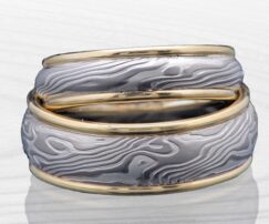 palladium and gold mokume wedding rings