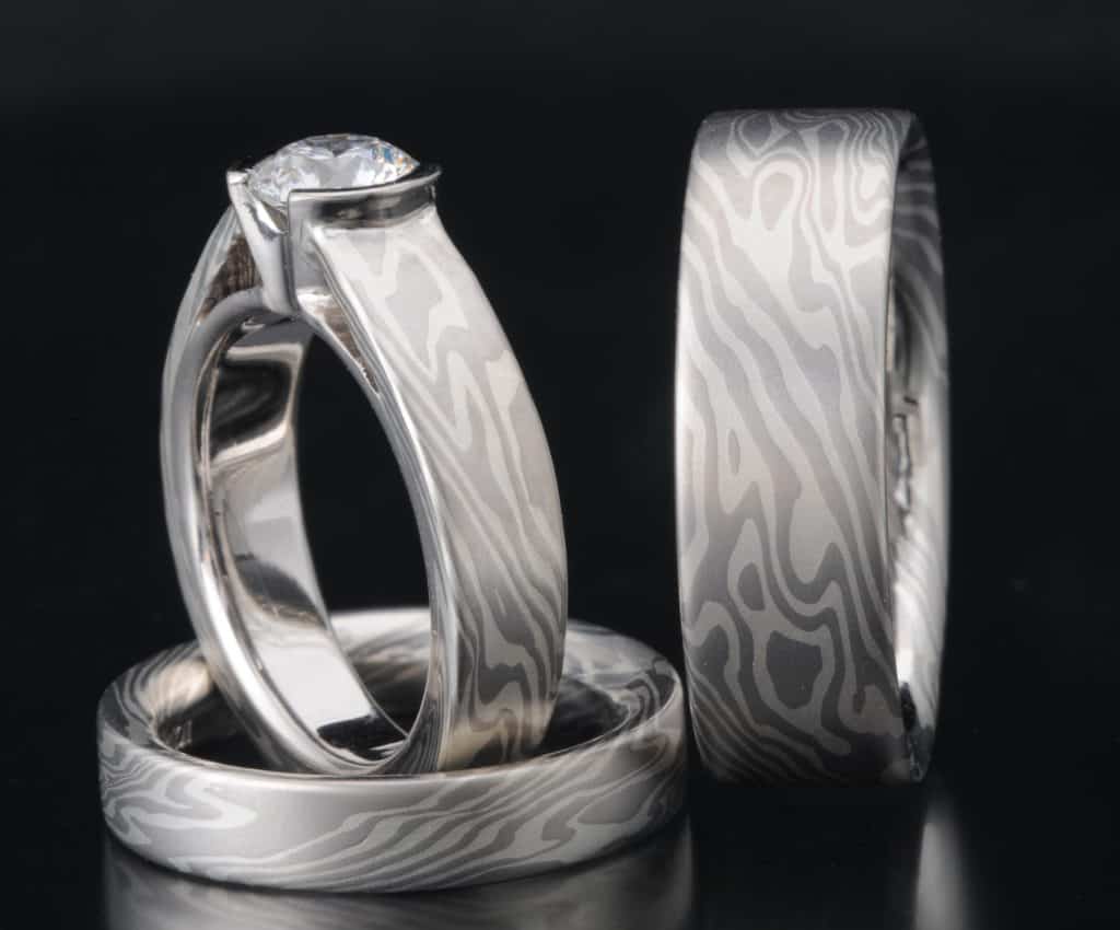 3 ring palladium 950 wedding set