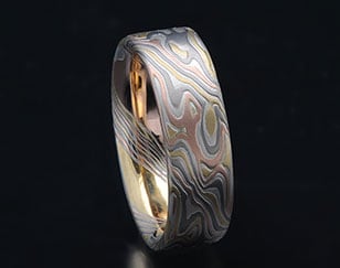 Flat multi gold mokume ring