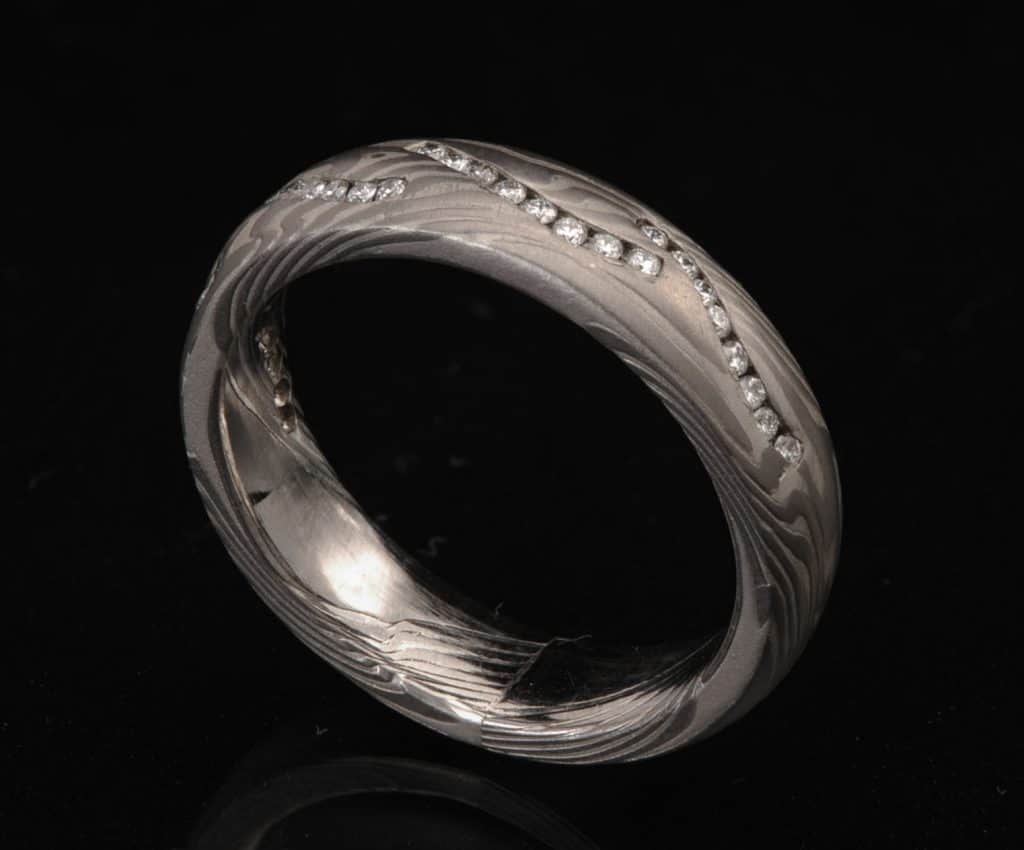 mokume palladium diamond wedding ring