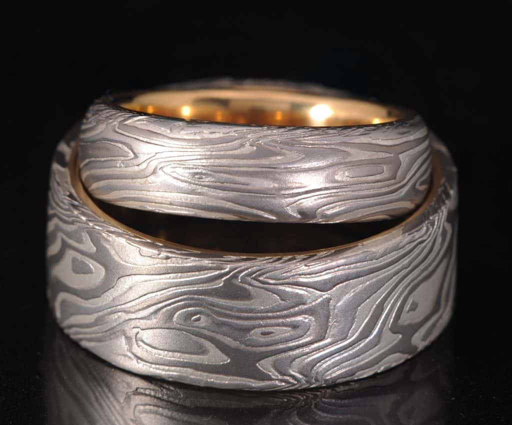 CUSTOM MOKUME WHITE METALS WEDDING RINGS