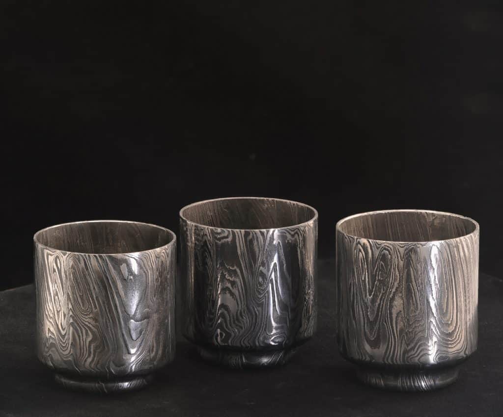 damascus steel sake cups