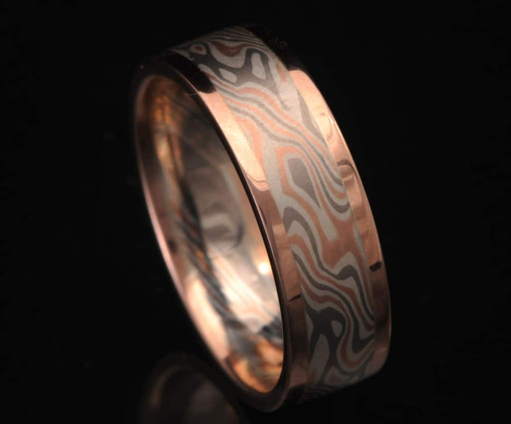flat red gold mokume ring
