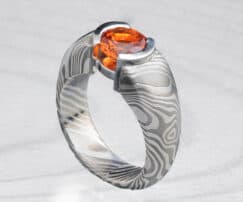 orange sapphire mokume engagement ring