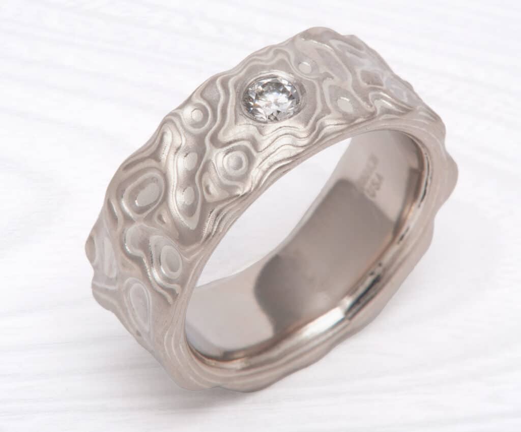 carved platinum mokume ring