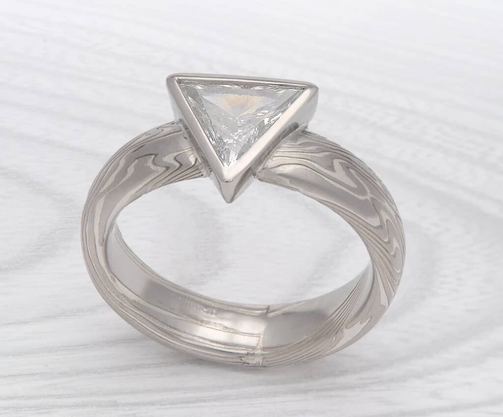 trillion mokume engagement ring