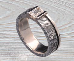 Damascus Stainless Steel-Darkened diamond ring