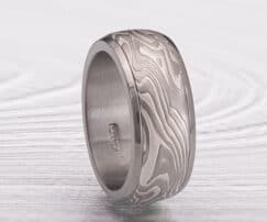 Mens mokume and titanium channel ring