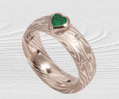 emerald heart mokume engagement ring