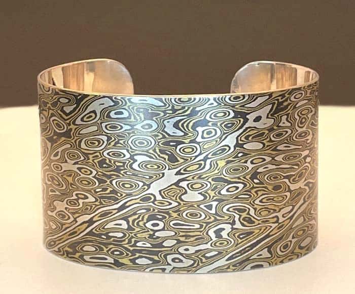 wide flat mokume cuff bracelet