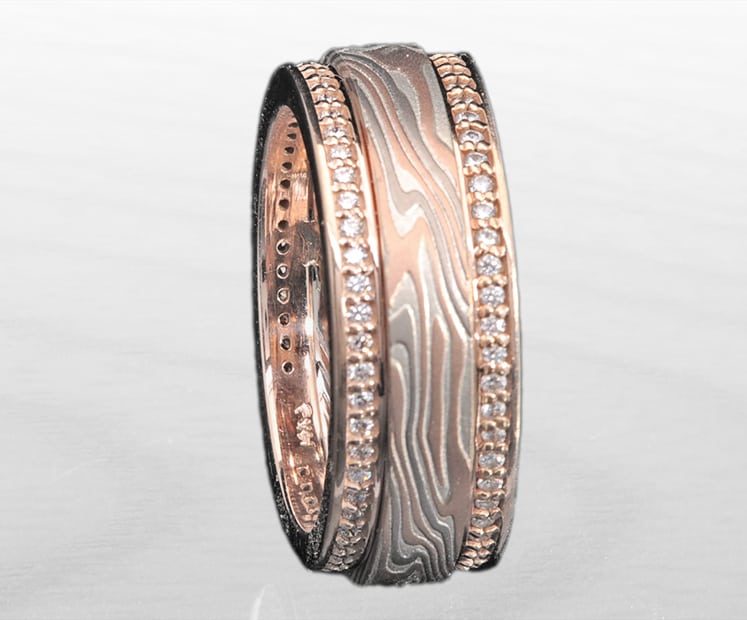 diamonds and red mokume ring