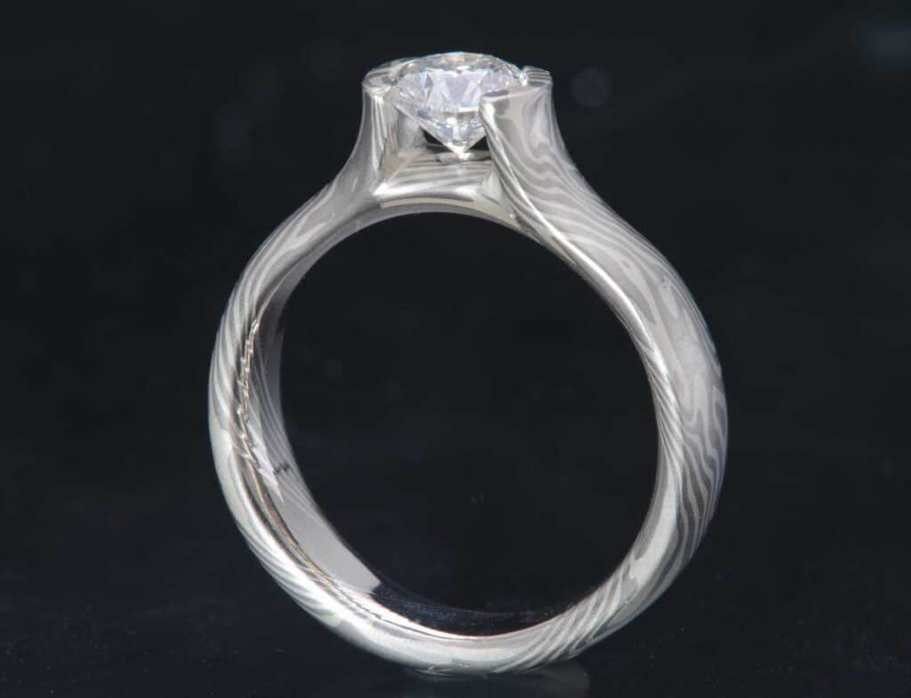 custom designed mokume diamond ring