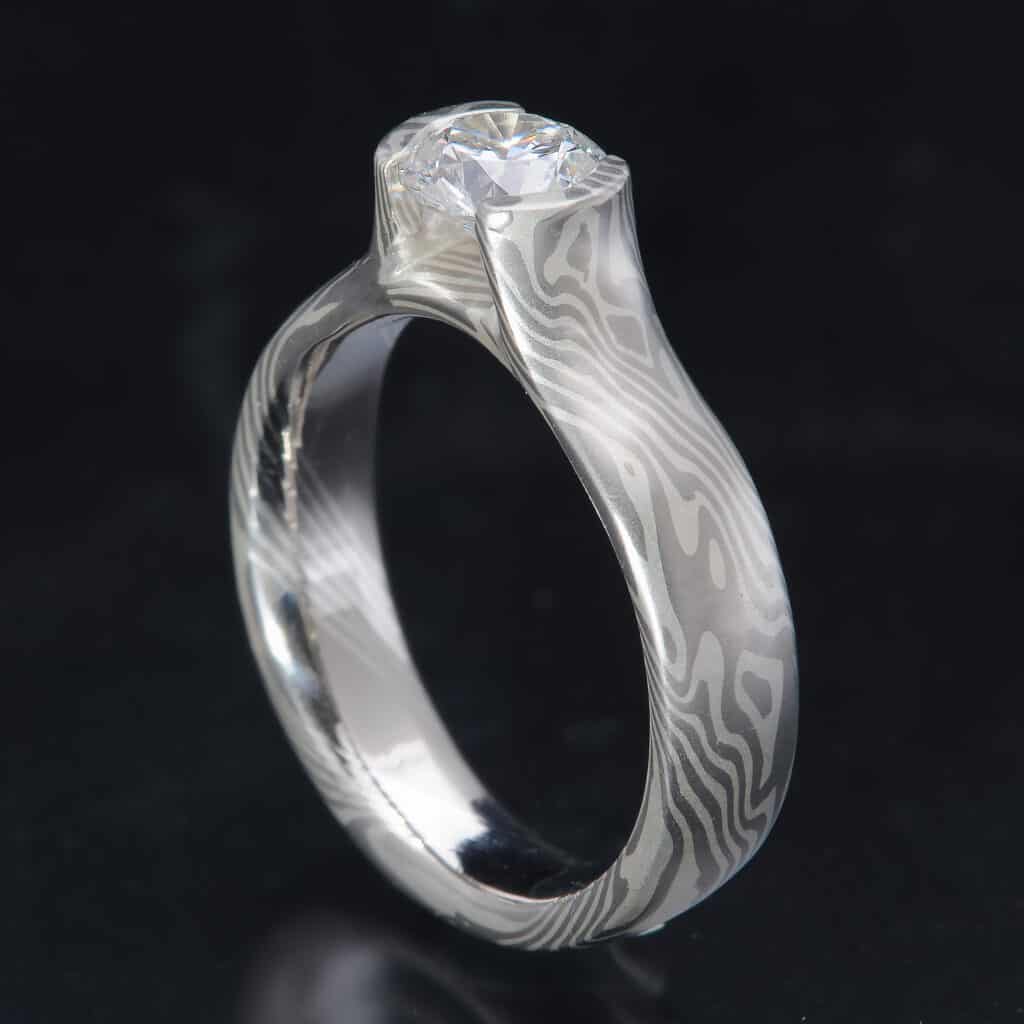 custom designed mokume diamond ring