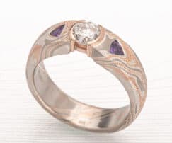 diamond amethyst mokume ring