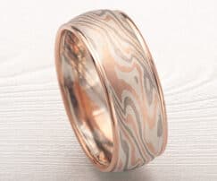 mens smooth red gold mokume ring