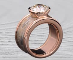 custom diamond flat ring in mokume