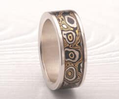 Copper, brass, sterling silver mokume channel ring
