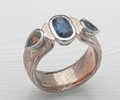 Custom Mokume Engagement Ring with Sapphires