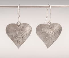 Heart Damascus Steel Dangle Earrings