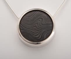 Black Damascus Circle Pendant with Silver Rim