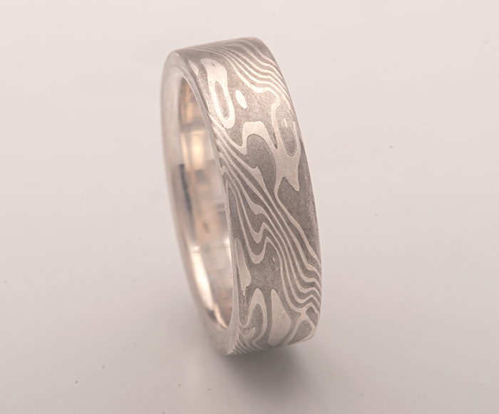 Flat Mokume Shibuichi Ring